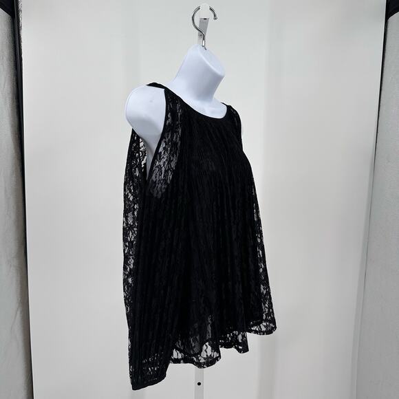 Lauren Conard LC Black Lace Open Shoulder Blouse WMNS Small Sheer Top Lined Boho - Picture 7 of 8